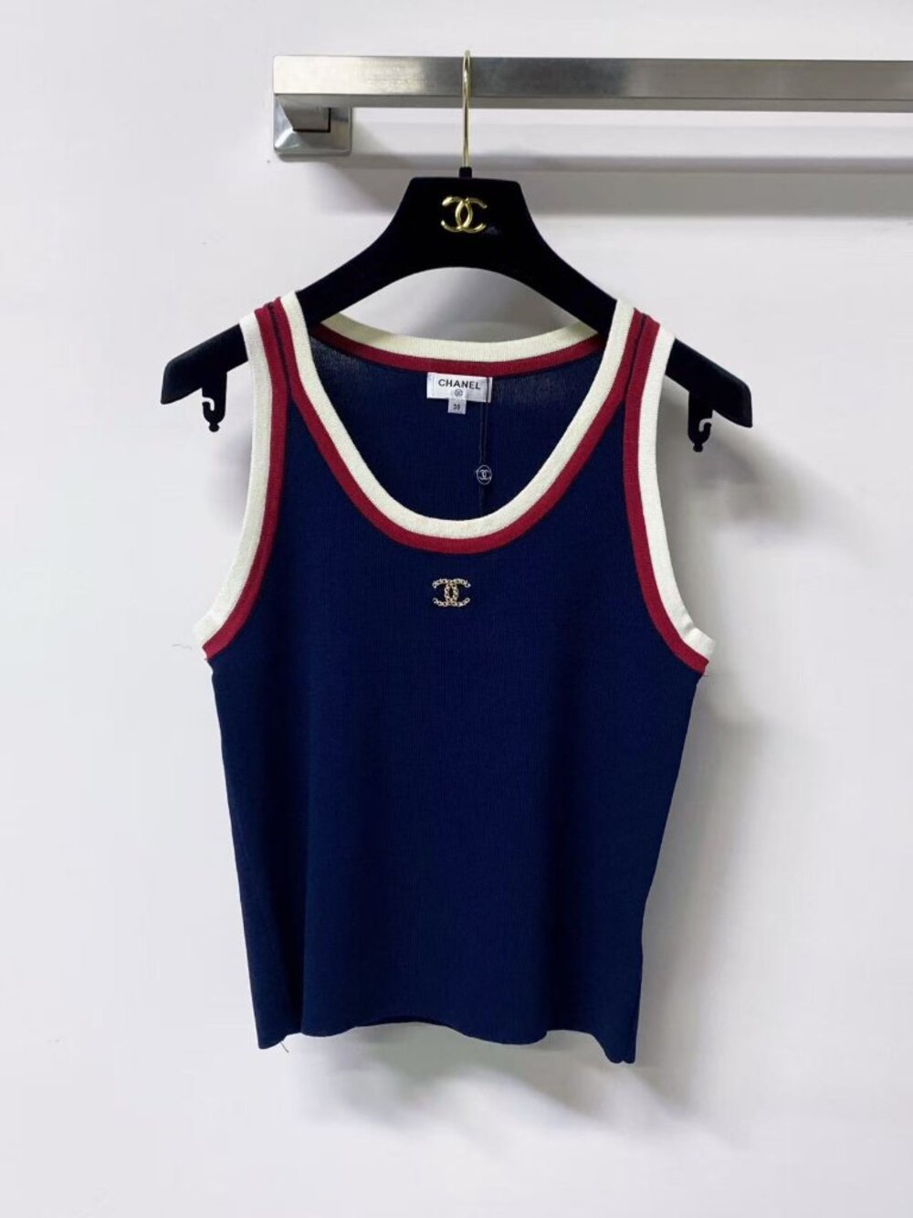 ✨Chanel Navy Red & White Trim Knit Tank Top ✨